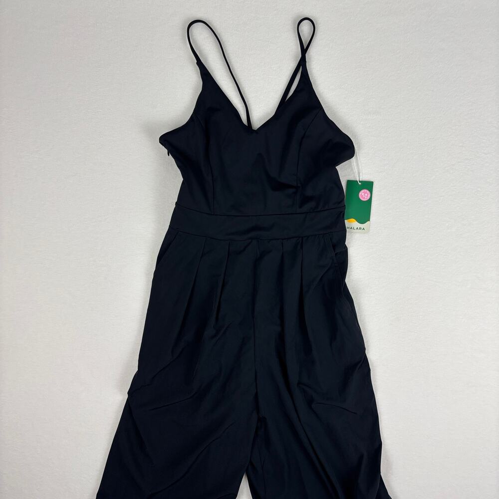Halara Medium Tall V-Neck Side Zipper Wide Leg Black Jumpsuit w/ Pockets NWT